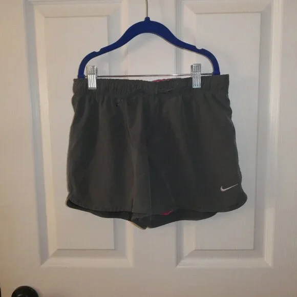 Girls Gray Nike Running Shorts w/Pink Foldover Waistband Sz L - Picture 1 of 11